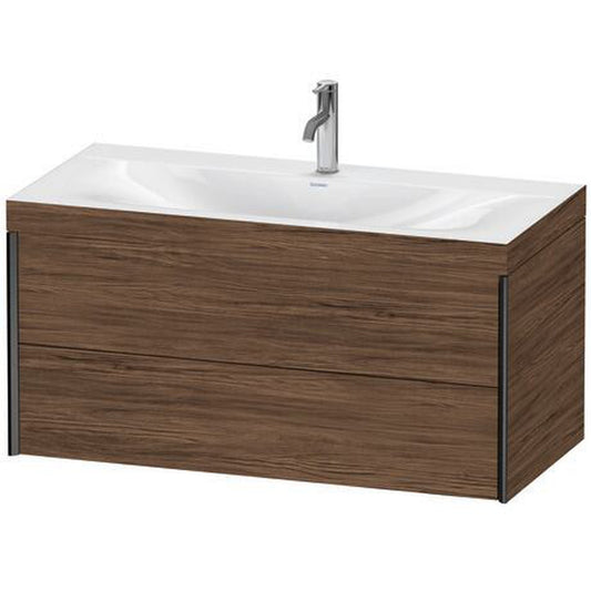 Duravit Xviu 39" x 20" x 19" Two Drawer C-Bonded Wall-Mount Vanity Kit With One Tap Hole, Walnut Dark (XV4616OB221C)