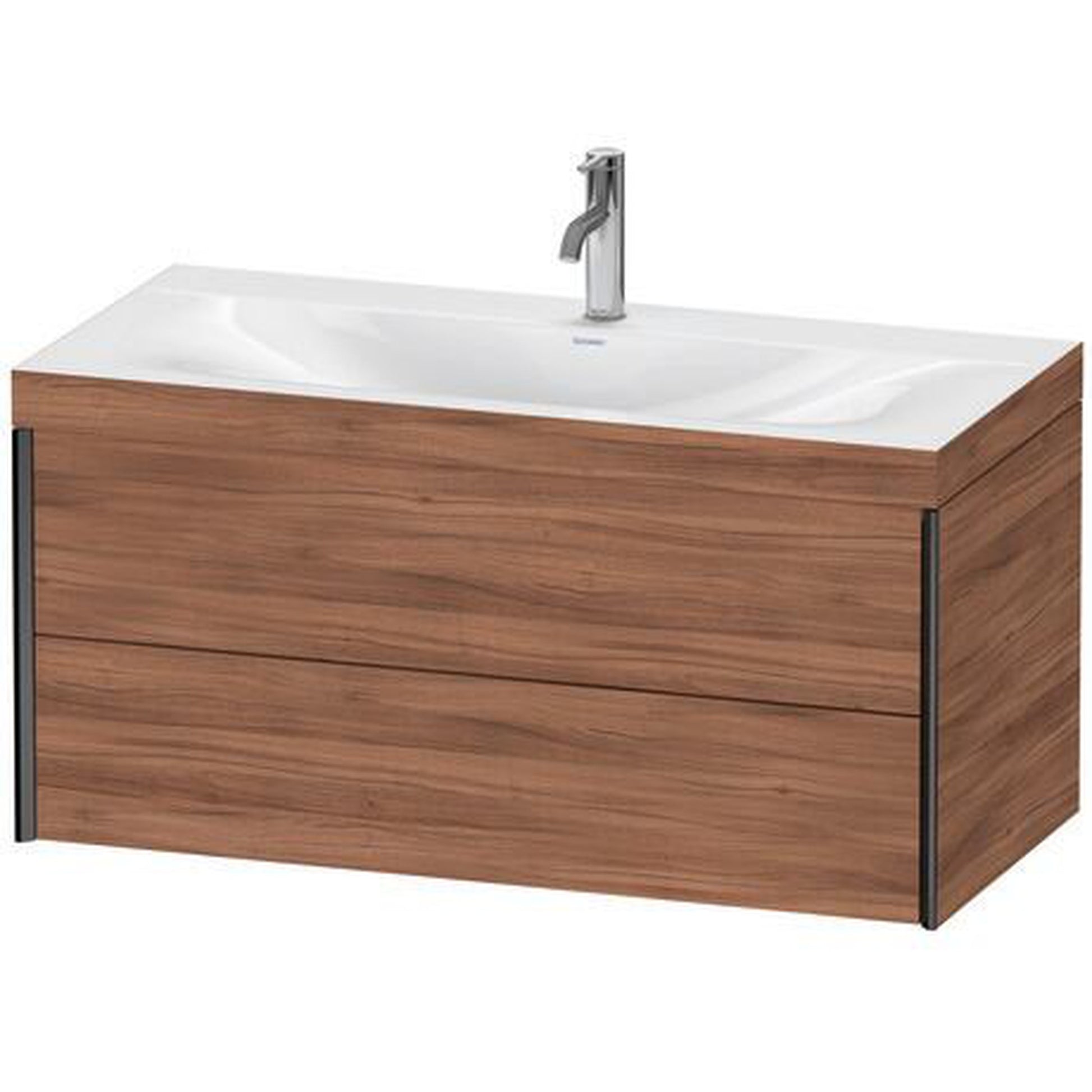 Duravit Xviu 39" x 20" x 19" Two Drawer C-Bonded Wall-Mount Vanity Kit With One Tap Hole, Walnut (XV4616OB279C)