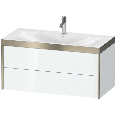 Duravit Xviu 39" x 20" x 19" Two Drawer C-Bonded Wall-Mount Vanity Kit With One Tap Hole, White (XV4616OB185P)
