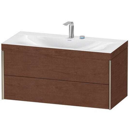 Duravit Xviu 39" x 20" x 19" Two Drawer C-Bonded Wall-Mount Vanity Kit With Two Tap Holes, American Walnut (XV4616EB113C)