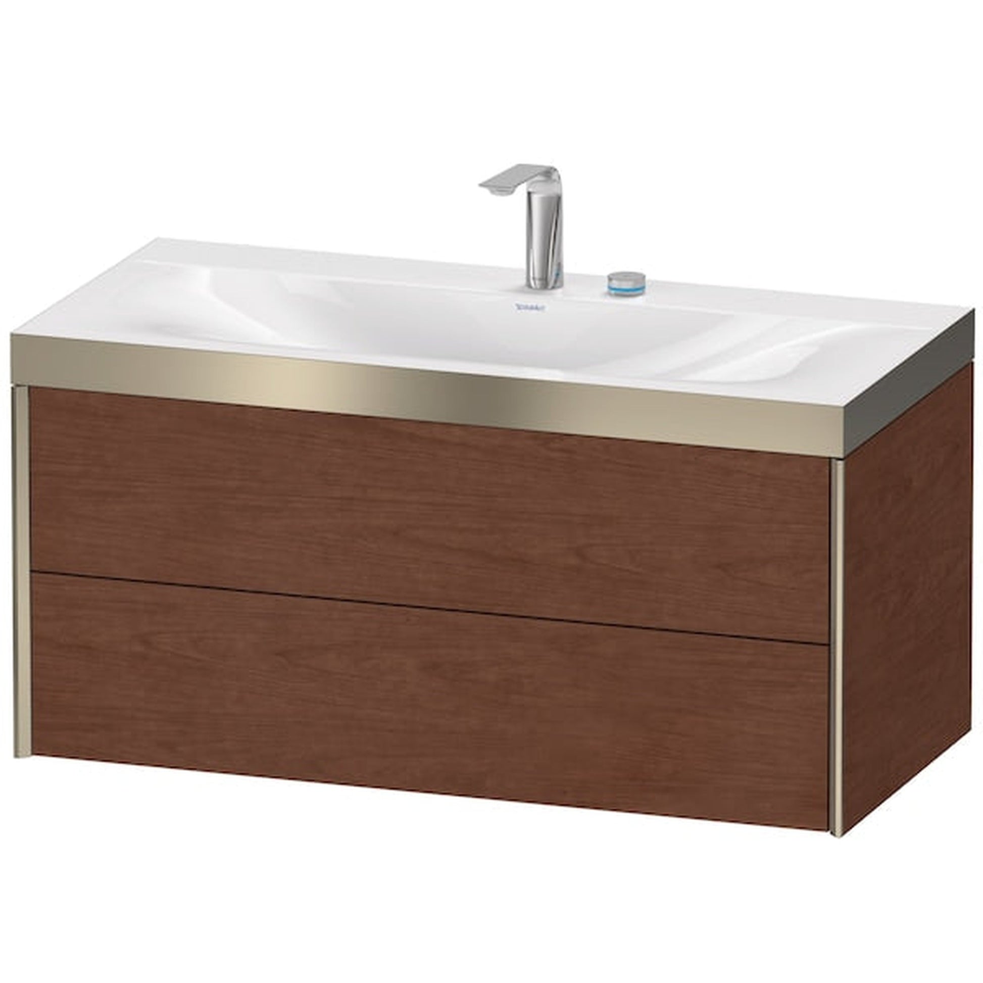 Duravit Xviu 39" x 20" x 19" Two Drawer C-Bonded Wall-Mount Vanity Kit With Two Tap Holes, American Walnut (XV4616EB113P)