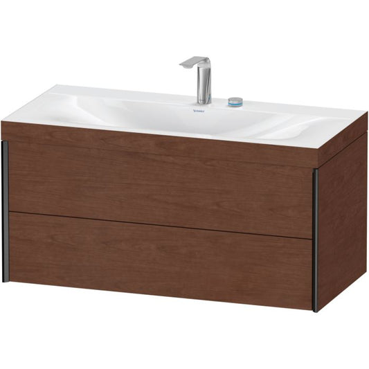 Duravit Xviu 39" x 20" x 19" Two Drawer C-Bonded Wall-Mount Vanity Kit With Two Tap Holes, American Walnut (XV4616EB213C)