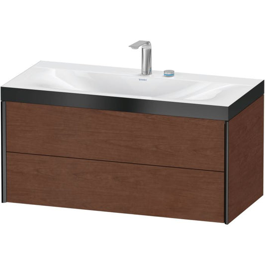 Duravit Xviu 39" x 20" x 19" Two Drawer C-Bonded Wall-Mount Vanity Kit With Two Tap Holes, American Walnut (XV4616EB213P)