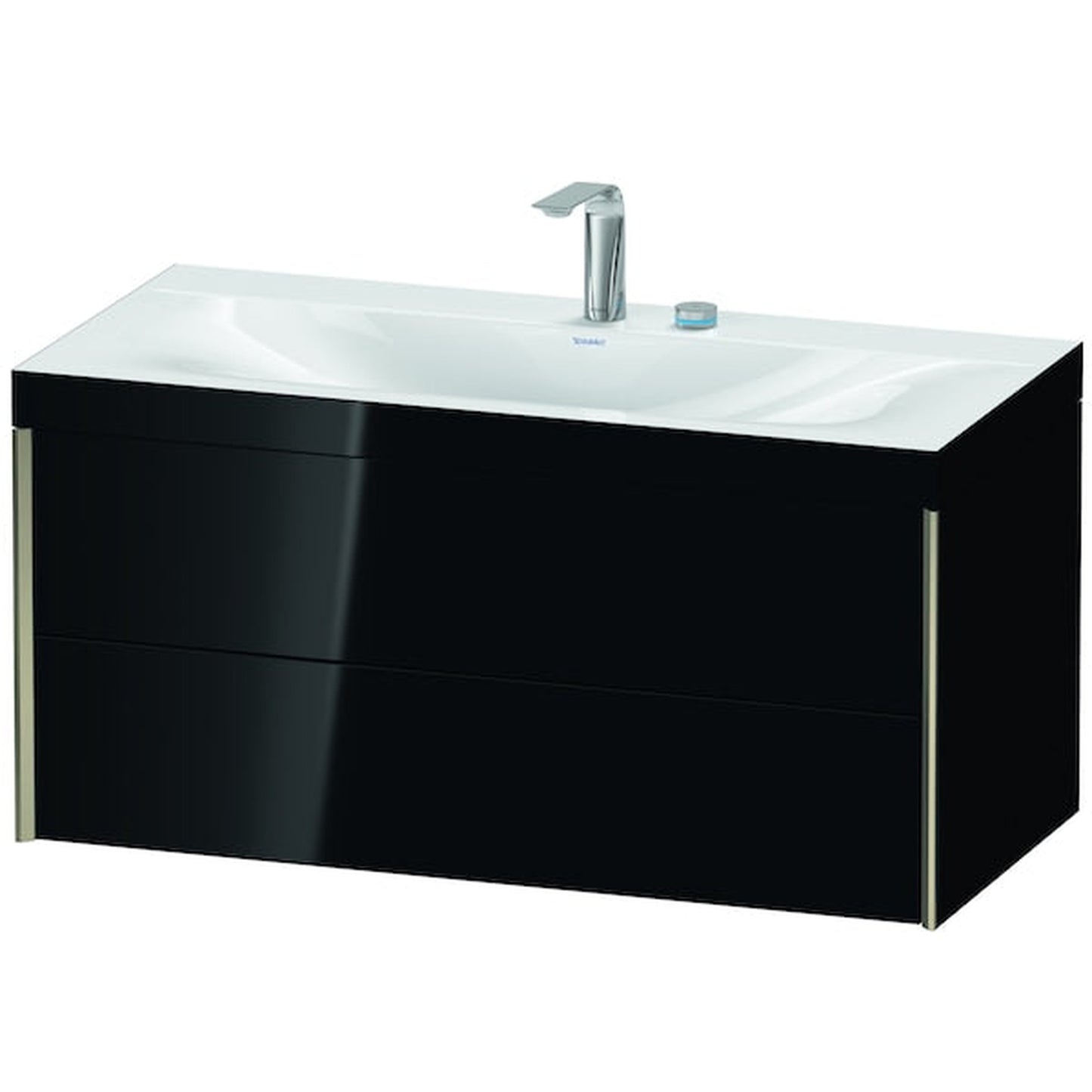 Duravit Xviu 39" x 20" x 19" Two Drawer C-Bonded Wall-Mount Vanity Kit With Two Tap Holes, Black (XV4616EB140C)