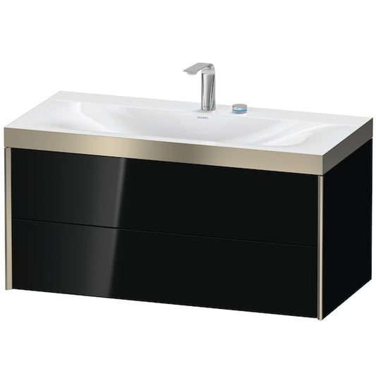 Duravit Xviu 39" x 20" x 19" Two Drawer C-Bonded Wall-Mount Vanity Kit With Two Tap Holes, Black (XV4616EB140P)