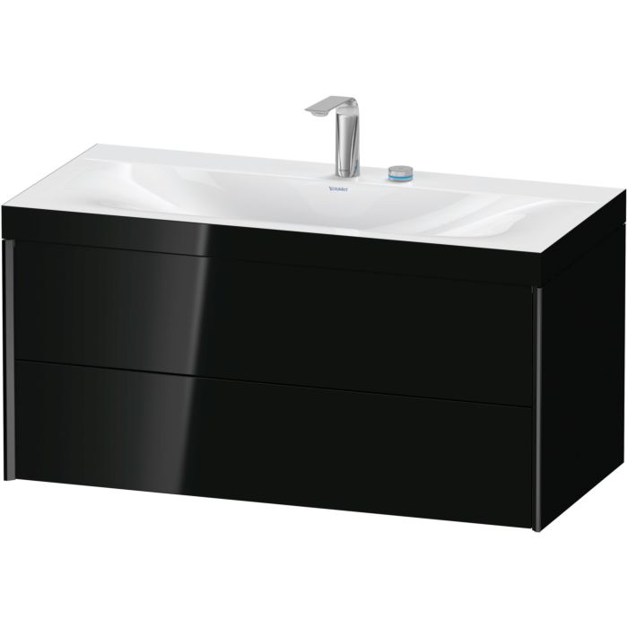 Duravit Xviu 39" x 20" x 19" Two Drawer C-Bonded Wall-Mount Vanity Kit With Two Tap Holes, Black (XV4616EB240C)