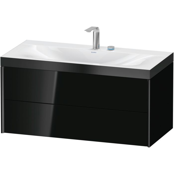 Duravit Xviu 39" x 20" x 19" Two Drawer C-Bonded Wall-Mount Vanity Kit With Two Tap Holes, Black (XV4616EB240P)
