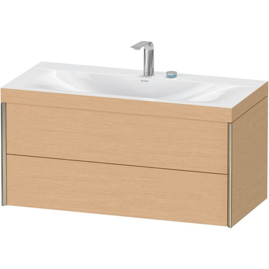 Duravit Xviu 39" x 20" x 19" Two Drawer C-Bonded Wall-Mount Vanity Kit With Two Tap Holes, Brushed Oak (XV4616EB112C)