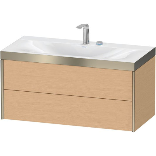 Duravit Xviu 39" x 20" x 19" Two Drawer C-Bonded Wall-Mount Vanity Kit With Two Tap Holes, Brushed Oak (XV4616EB112P)