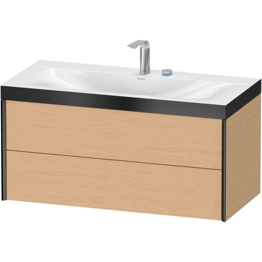 Duravit Xviu 39" x 20" x 19" Two Drawer C-Bonded Wall-Mount Vanity Kit With Two Tap Holes, Brushed Oak (XV4616EB212P)