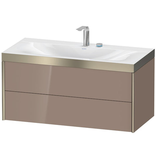 Duravit Xviu 39" x 20" x 19" Two Drawer C-Bonded Wall-Mount Vanity Kit With Two Tap Holes, Cappuccino (XV4616EB186P)