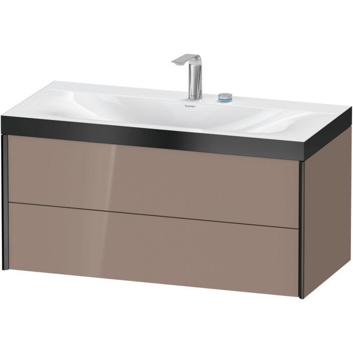 Duravit Xviu 39" x 20" x 19" Two Drawer C-Bonded Wall-Mount Vanity Kit With Two Tap Holes, Cappuccino (XV4616EB286P)
