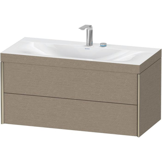 Duravit Xviu 39" x 20" x 19" Two Drawer C-Bonded Wall-Mount Vanity Kit With Two Tap Holes, Cashmere Oak (XV4616EB111C)