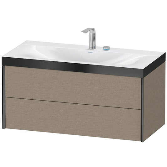 Duravit Xviu 39" x 20" x 19" Two Drawer C-Bonded Wall-Mount Vanity Kit With Two Tap Holes, Cashmere Oak (XV4616EB211P)