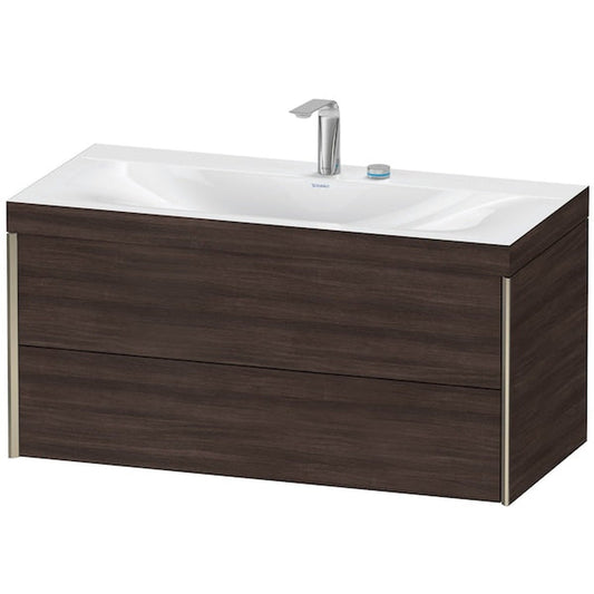 Duravit Xviu 39" x 20" x 19" Two Drawer C-Bonded Wall-Mount Vanity Kit With Two Tap Holes, Chestnut Dark (XV4616EB153C)