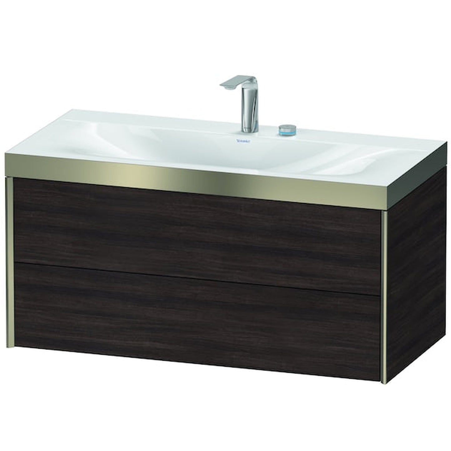 Duravit Xviu 39" x 20" x 19" Two Drawer C-Bonded Wall-Mount Vanity Kit With Two Tap Holes, Chestnut Dark (XV4616EB153P)