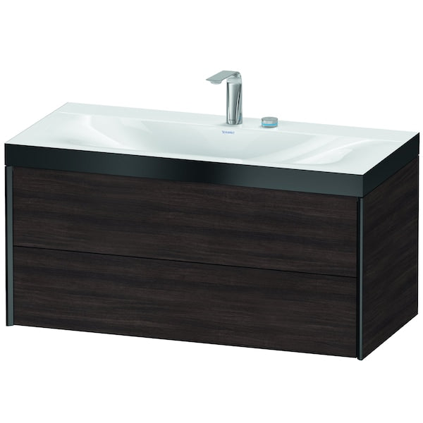 Duravit Xviu 39" x 20" x 19" Two Drawer C-Bonded Wall-Mount Vanity Kit With Two Tap Holes, Chestnut Dark (XV4616EB253P)