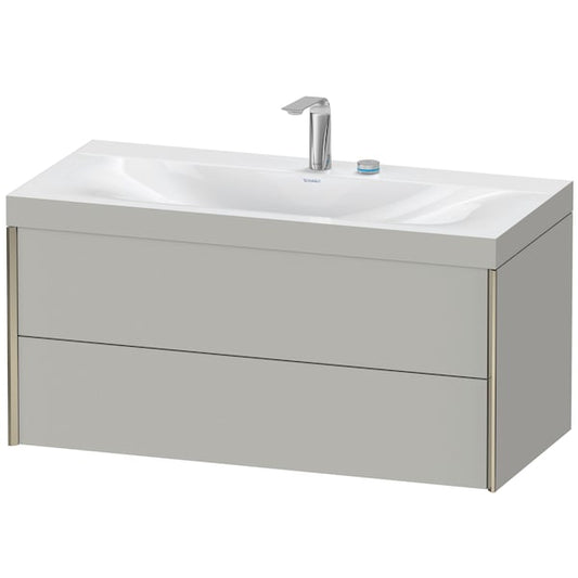 Duravit Xviu 39" x 20" x 19" Two Drawer C-Bonded Wall-Mount Vanity Kit With Two Tap Holes, Concrete Gray (XV4616EB107C)