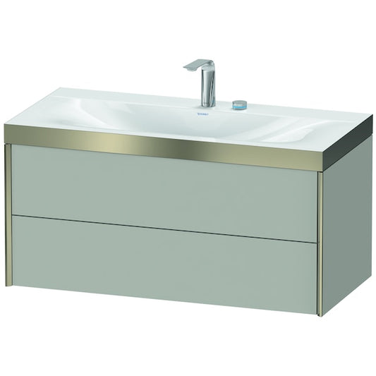 Duravit Xviu 39" x 20" x 19" Two Drawer C-Bonded Wall-Mount Vanity Kit With Two Tap Holes, Concrete Gray (XV4616EB107P)