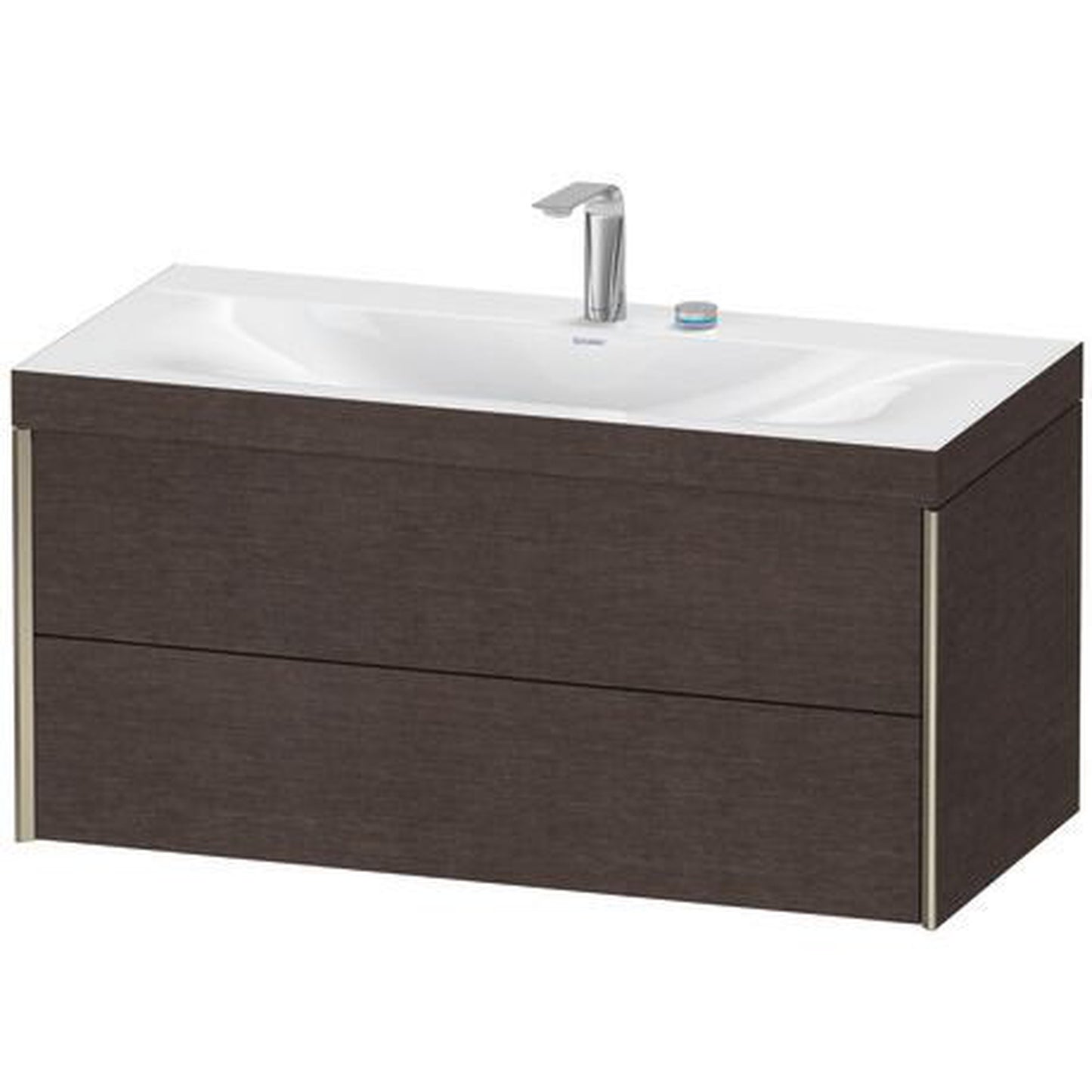 Duravit Xviu 39" x 20" x 19" Two Drawer C-Bonded Wall-Mount Vanity Kit With Two Tap Holes, Dark Brushed Oak (XV4616EB172C)