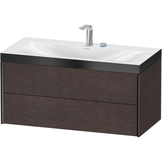 Duravit Xviu 39" x 20" x 19" Two Drawer C-Bonded Wall-Mount Vanity Kit With Two Tap Holes, Dark Brushed Oak (XV4616EB272C)