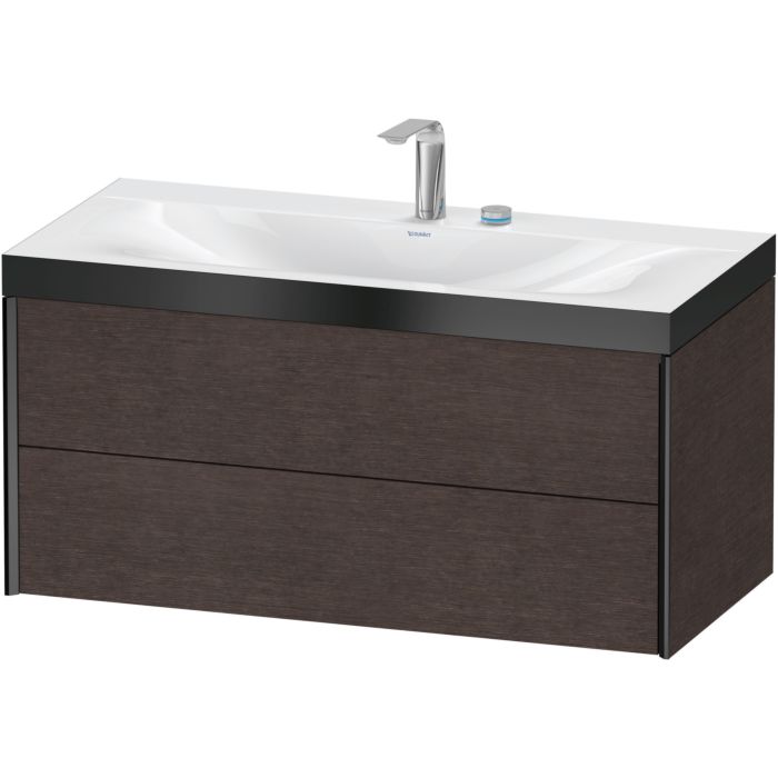 Duravit Xviu 39" x 20" x 19" Two Drawer C-Bonded Wall-Mount Vanity Kit With Two Tap Holes, Dark Brushed Oak (XV4616EB272P)