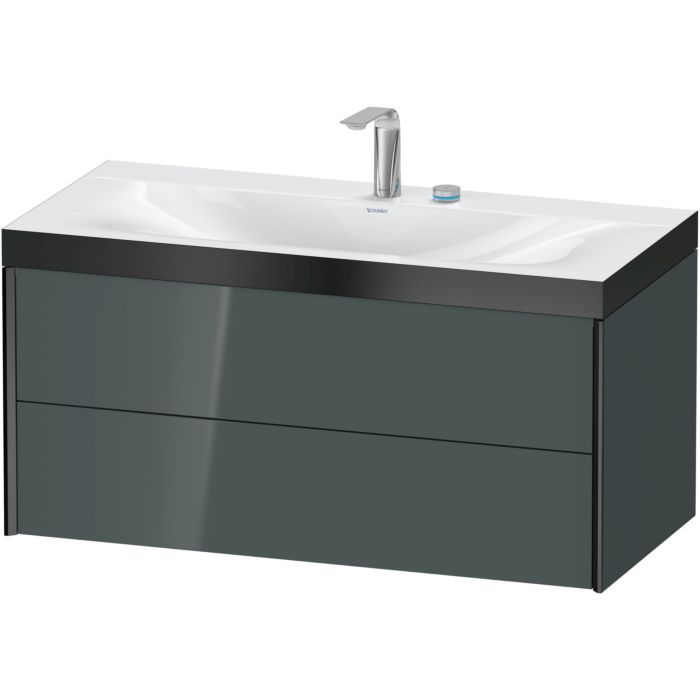 Duravit Xviu 39" x 20" x 19" Two Drawer C-Bonded Wall-Mount Vanity Kit With Two Tap Holes, Dolomite Gray (XV4616EB238P)