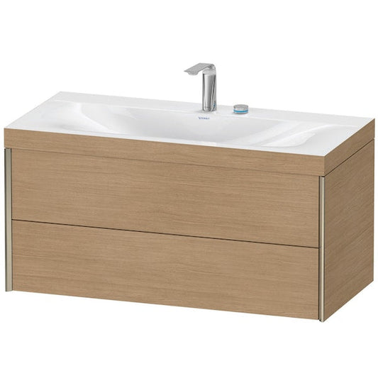 Duravit Xviu 39" x 20" x 19" Two Drawer C-Bonded Wall-Mount Vanity Kit With Two Tap Holes, European Oak (XV4616EB152C)