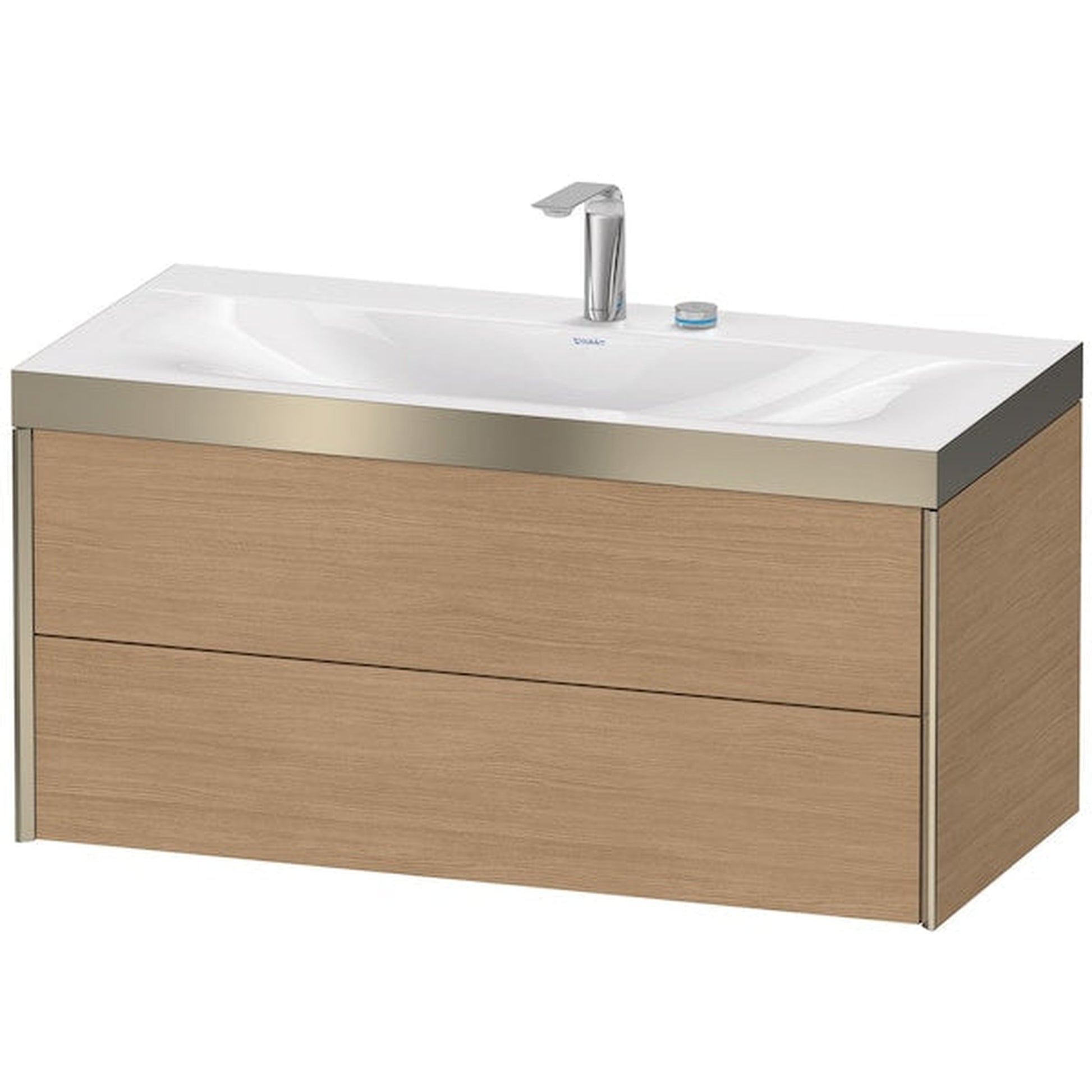 Duravit Xviu 39" x 20" x 19" Two Drawer C-Bonded Wall-Mount Vanity Kit With Two Tap Holes, European Oak (XV4616EB152P)