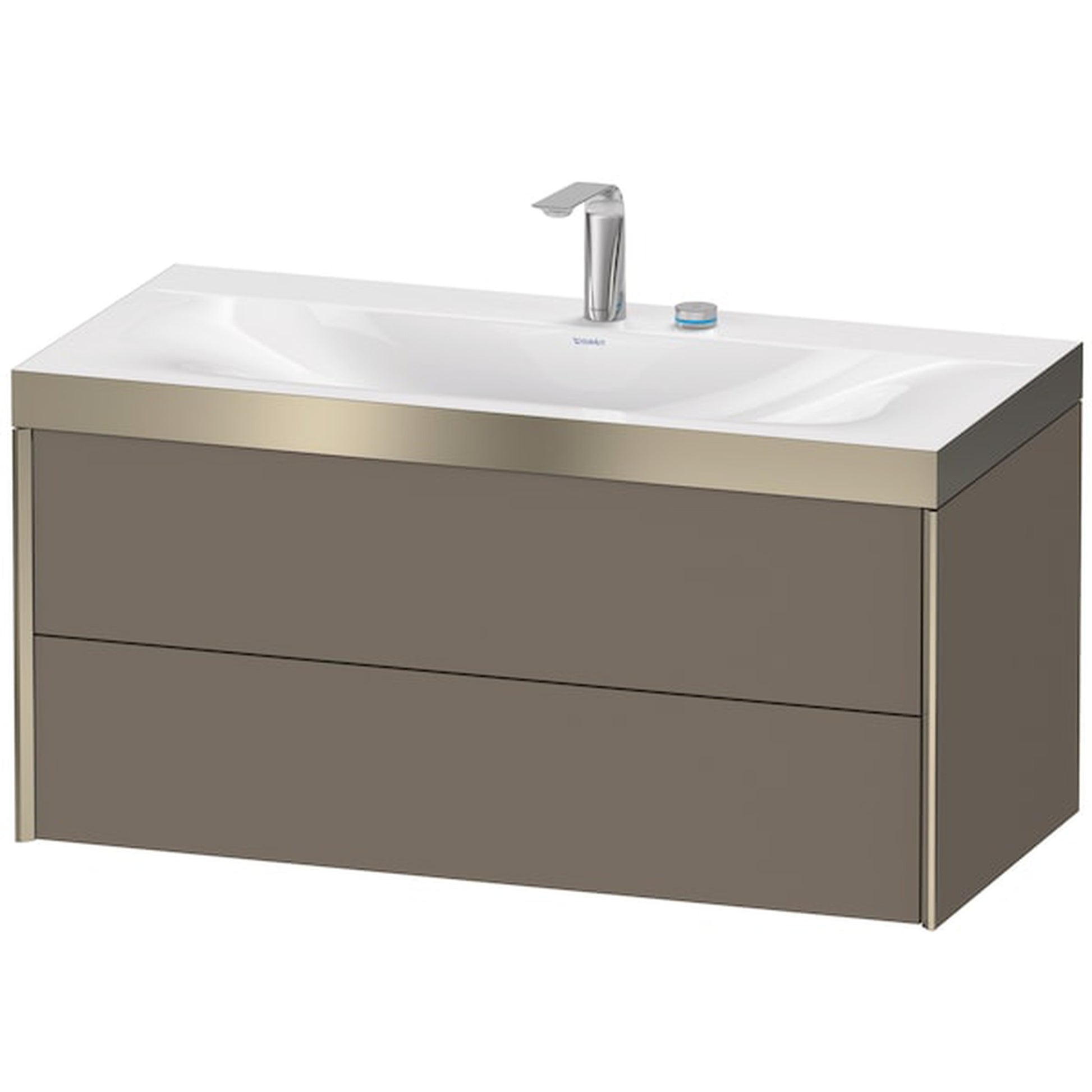 Duravit Xviu 39" x 20" x 19" Two Drawer C-Bonded Wall-Mount Vanity Kit With Two Tap Holes, Flannel Gray (XV4616EB190P)