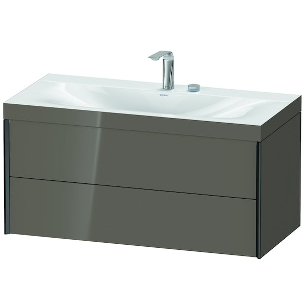 Duravit Xviu 39" x 20" x 19" Two Drawer C-Bonded Wall-Mount Vanity Kit With Two Tap Holes, Flannel Gray (XV4616EB289C)