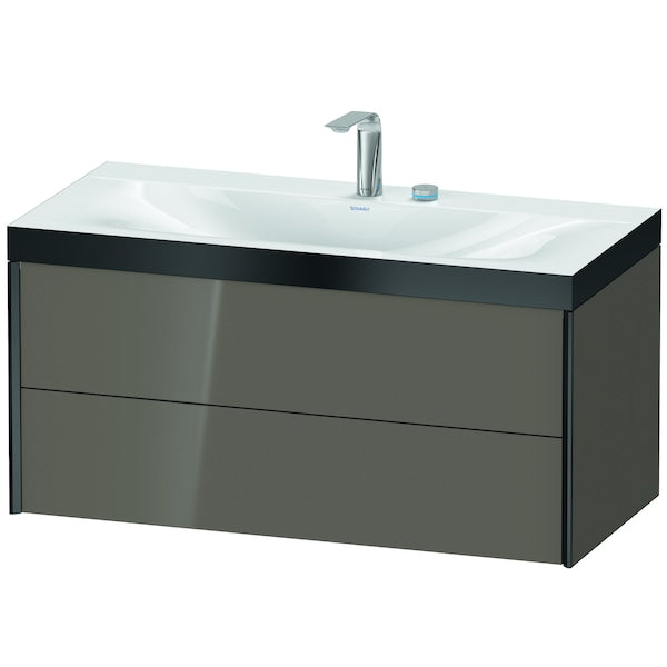 Duravit Xviu 39" x 20" x 19" Two Drawer C-Bonded Wall-Mount Vanity Kit With Two Tap Holes, Flannel Gray (XV4616EB289P)