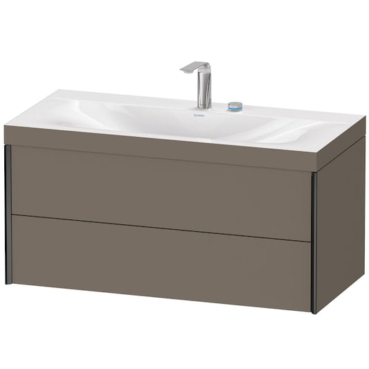 Duravit Xviu 39" x 20" x 19" Two Drawer C-Bonded Wall-Mount Vanity Kit With Two Tap Holes, Flannel Gray (XV4616EB290C)