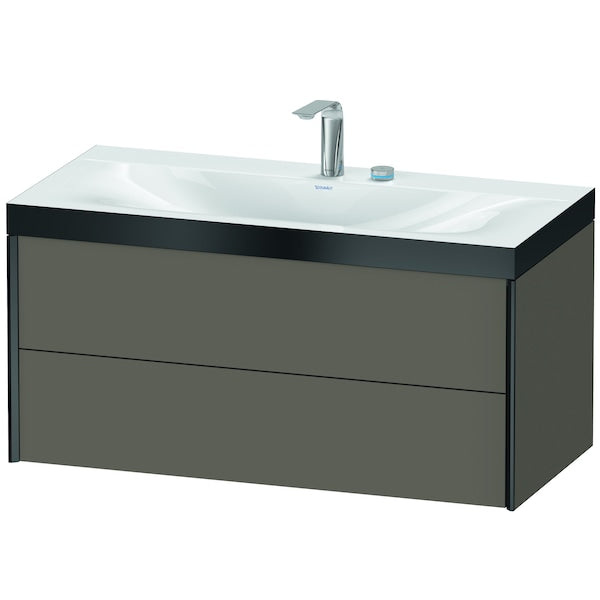 Duravit Xviu 39" x 20" x 19" Two Drawer C-Bonded Wall-Mount Vanity Kit With Two Tap Holes, Flannel Gray (XV4616EB290P)