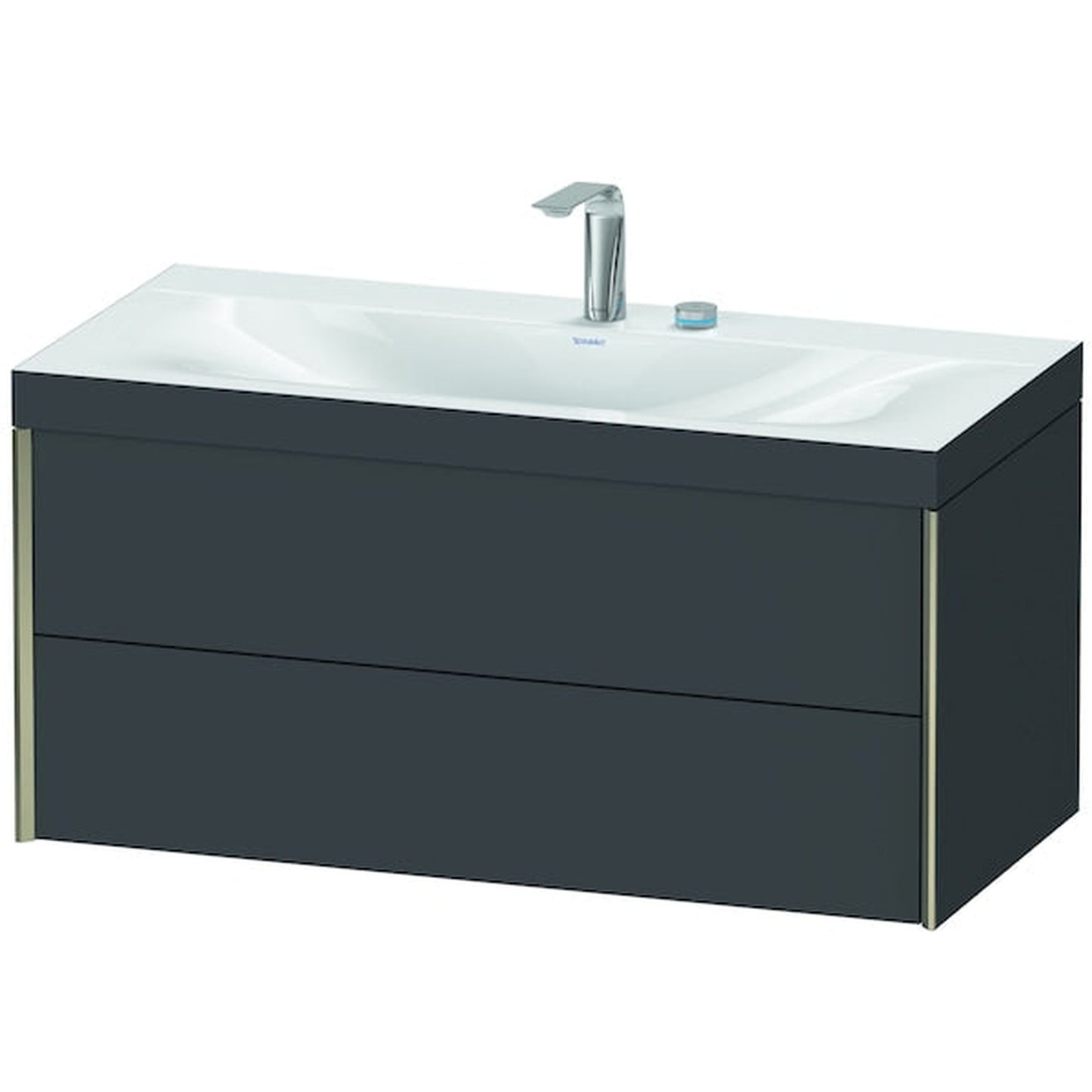 Duravit Xviu 39" x 20" x 19" Two Drawer C-Bonded Wall-Mount Vanity Kit With Two Tap Holes, Graphite (XV4616EB149C)