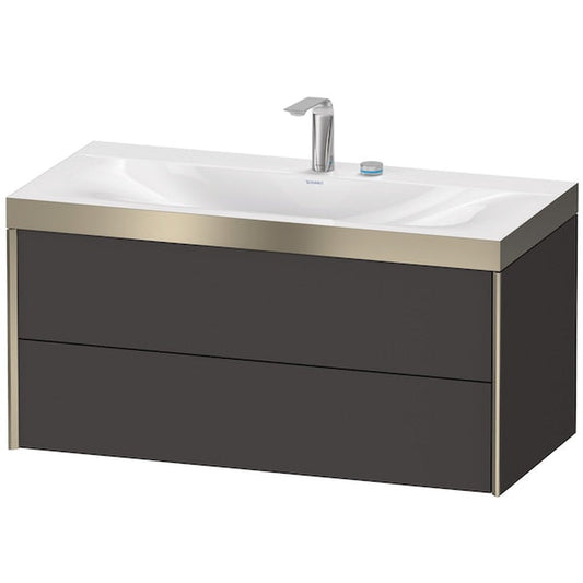 Duravit Xviu 39" x 20" x 19" Two Drawer C-Bonded Wall-Mount Vanity Kit With Two Tap Holes, Graphite (XV4616EB180P)