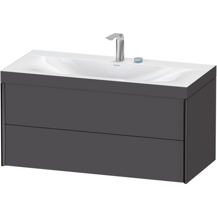 Duravit Xviu 39" x 20" x 19" Two Drawer C-Bonded Wall-Mount Vanity Kit With Two Tap Holes, Graphite (XV4616EB249C)