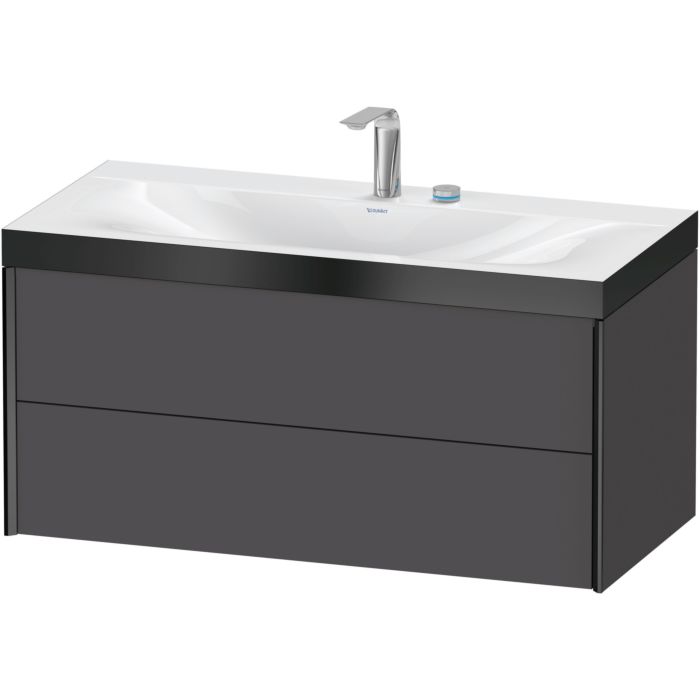 Duravit Xviu 39" x 20" x 19" Two Drawer C-Bonded Wall-Mount Vanity Kit With Two Tap Holes, Graphite (XV4616EB249P)