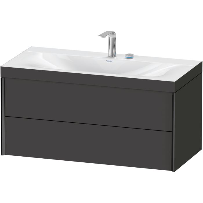 Duravit Xviu 39" x 20" x 19" Two Drawer C-Bonded Wall-Mount Vanity Kit With Two Tap Holes, Graphite (XV4616EB280C)