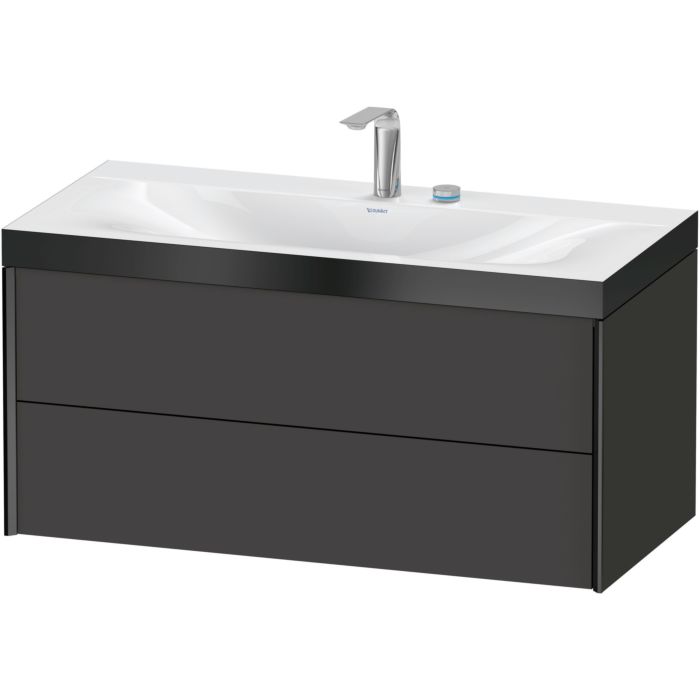 Duravit Xviu 39" x 20" x 19" Two Drawer C-Bonded Wall-Mount Vanity Kit With Two Tap Holes, Graphite (XV4616EB280P)