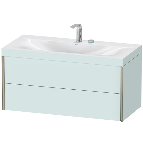 Duravit Xviu 39" x 20" x 19" Two Drawer C-Bonded Wall-Mount Vanity Kit With Two Tap Holes, Light Blue (XV4616EB109C)