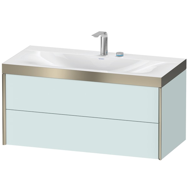 Duravit Xviu 39" x 20" x 19" Two Drawer C-Bonded Wall-Mount Vanity Kit With Two Tap Holes, Light Blue (XV4616EB109P)