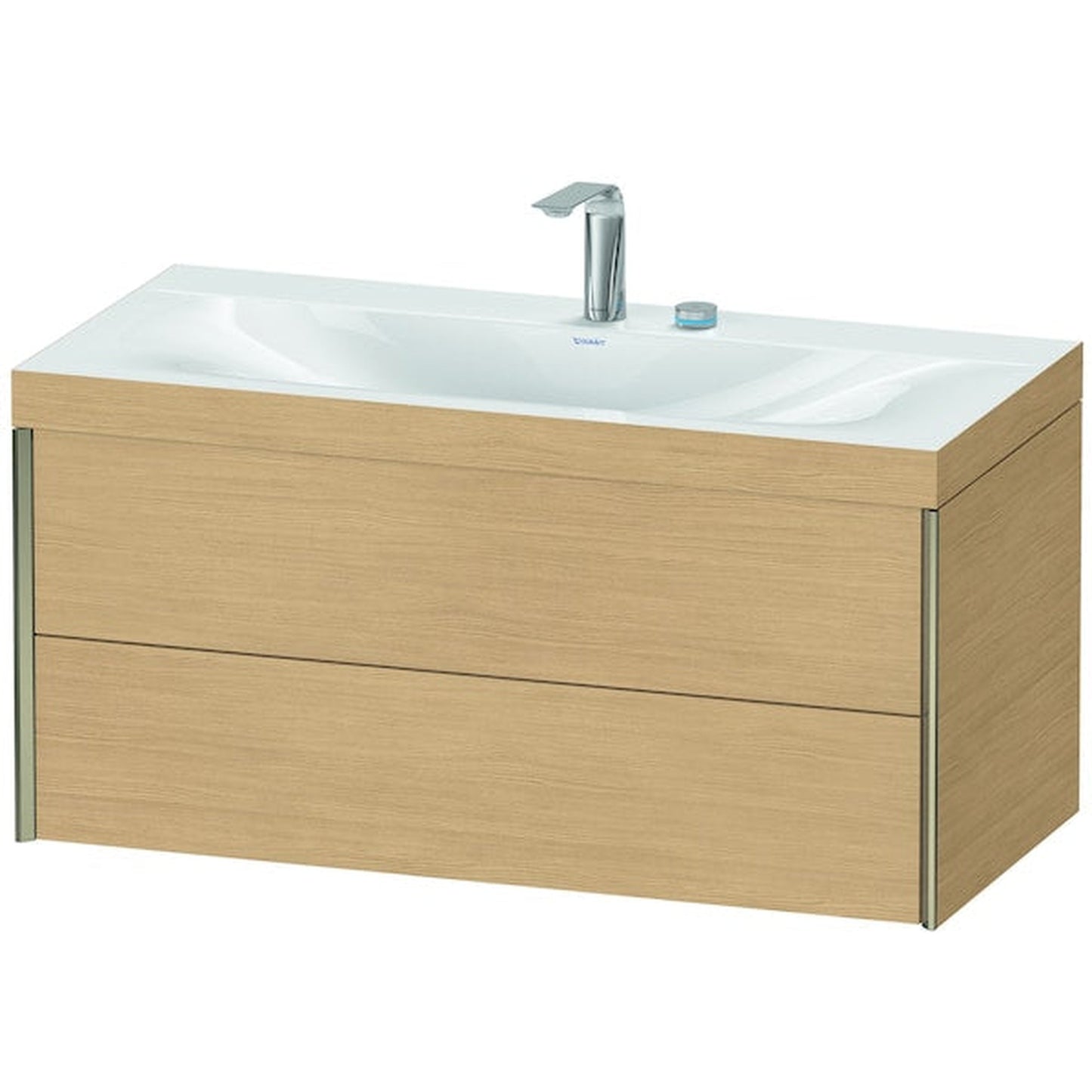 Duravit Xviu 39" x 20" x 19" Two Drawer C-Bonded Wall-Mount Vanity Kit With Two Tap Holes, Natural Oak (XV4616EB130C)