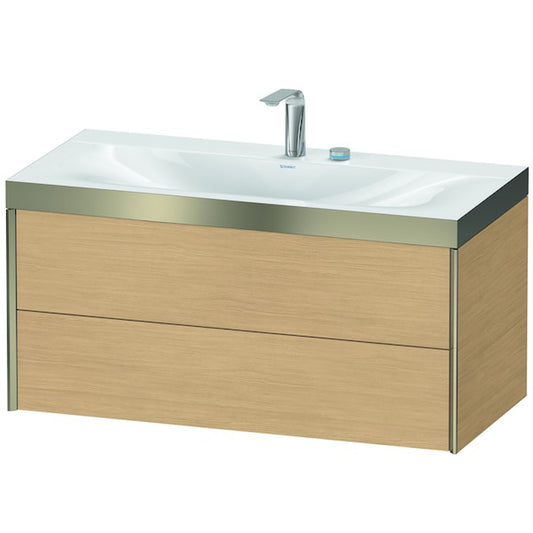 Duravit Xviu 39" x 20" x 19" Two Drawer C-Bonded Wall-Mount Vanity Kit With Two Tap Holes, Natural Oak (XV4616EB130P)
