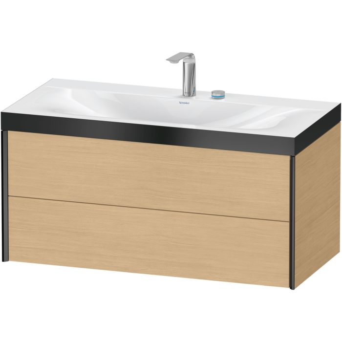 Duravit Xviu 39" x 20" x 19" Two Drawer C-Bonded Wall-Mount Vanity Kit With Two Tap Holes, Natural Oak (XV4616EB230P)