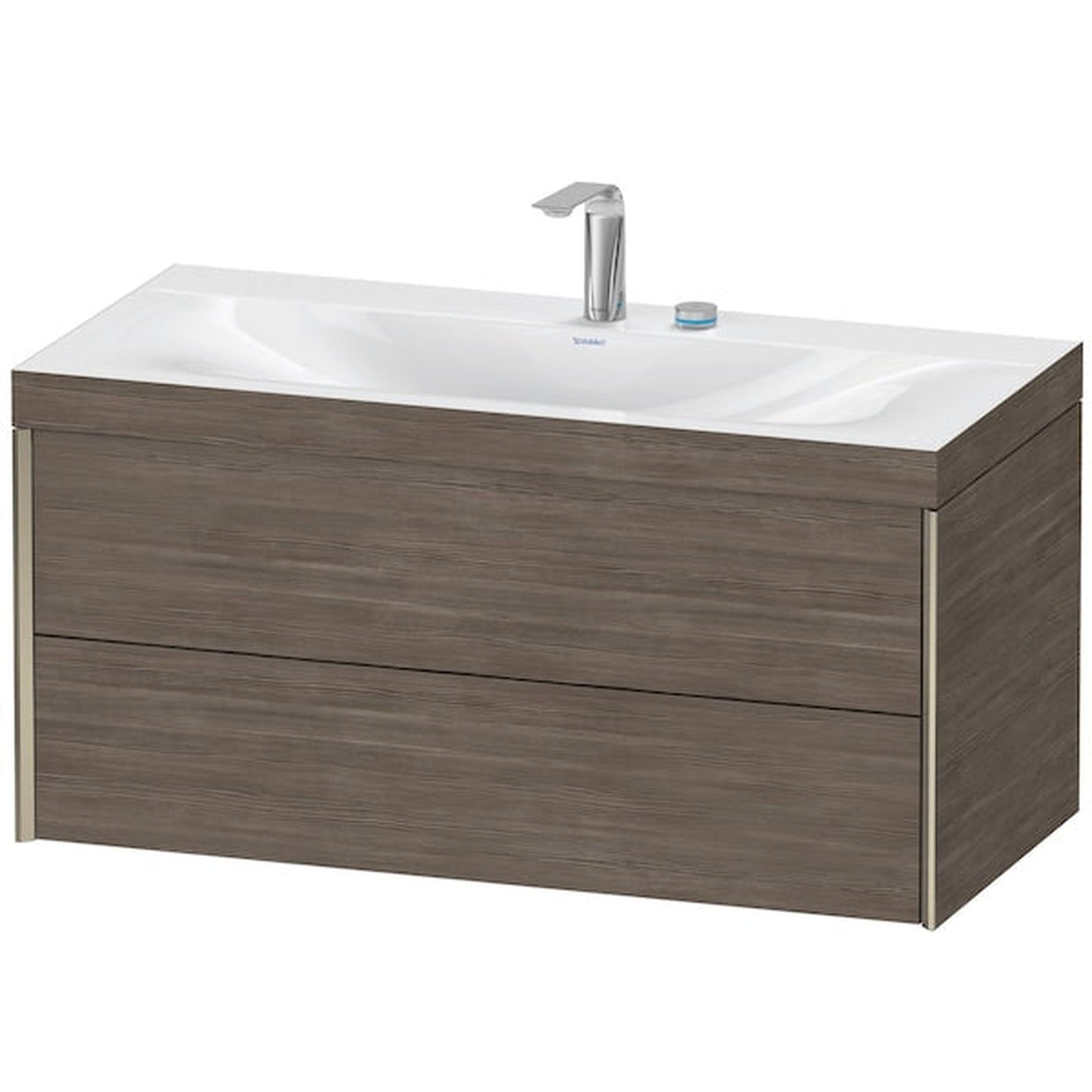 Duravit Xviu 39" x 20" x 19" Two Drawer C-Bonded Wall-Mount Vanity Kit With Two Tap Holes, Pine Terra (XV4616EB151C)
