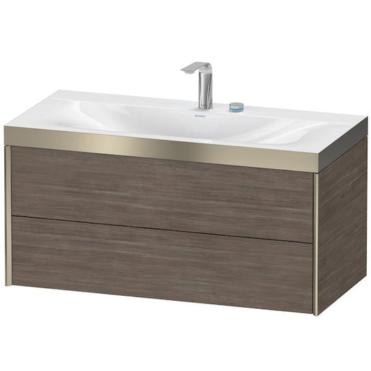 Duravit Xviu 39" x 20" x 19" Two Drawer C-Bonded Wall-Mount Vanity Kit With Two Tap Holes, Pine Terra (XV4616EB151P)