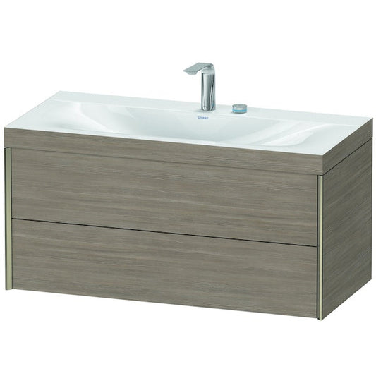 Duravit Xviu 39" x 20" x 19" Two Drawer C-Bonded Wall-Mount Vanity Kit With Two Tap Holes, Silver Pine (XV4616EB131C)