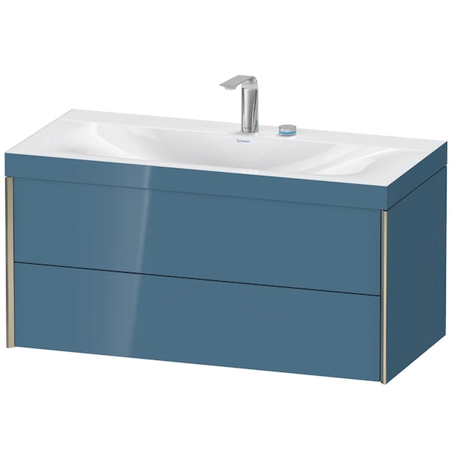 Duravit Xviu 39" x 20" x 19" Two Drawer C-Bonded Wall-Mount Vanity Kit With Two Tap Holes, Stone Blue (XV4616EB147C)