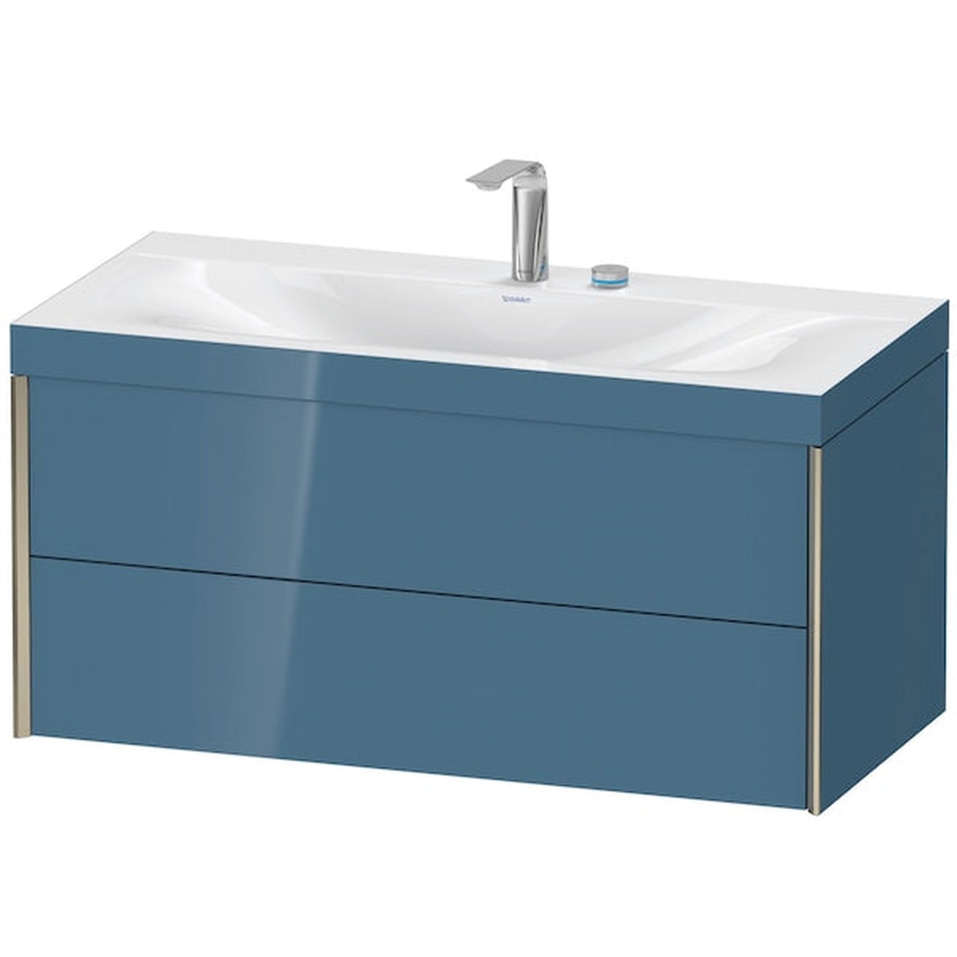 Duravit Xviu 39" x 20" x 19" Two Drawer C-Bonded Wall-Mount Vanity Kit With Two Tap Holes, Stone Blue (XV4616EB147C)